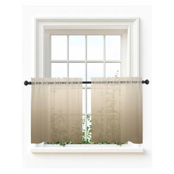 Brown Beige Tier Curtains 24 Inch Length,Sheer Curtains for Bedroom Living Room Window Gradient Monochrome Modern Country Rod Pocket Drapes Kitchen Curtains Small Half Window 27.5"x24" 2 Panels