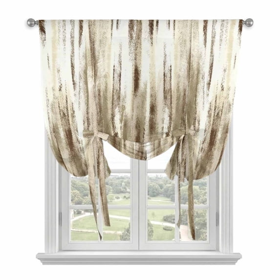 Brown Beige Vintage Balloon Curtains for Windows, Bedroom Curtains 54 Inch Length, Retro Abstract Art Tie Up Curtains Panels Thermal Insulated Bathroom Curtains Window 42"x54"