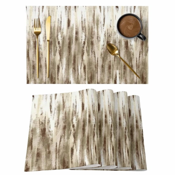 Brown Beige Vintage Placemats Set of 4, Retro Abstract Art Placemats for Dining Table, Place Mats for Kitchen Tabletop, Waterproof Wipeable Dining Table Mats Set