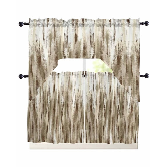 Brown Beige Vintage Swag Curtains for Living Room/Bedroom Windows, Retro Abstract Art Kitchen Curtains and Valances Set 36 Inch Length, Light Filtering Swags Valance Curtain Panels