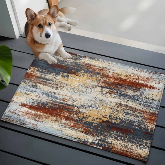 Brown Beige Washable Entry Rug 2x3 Gray Abstract Smoky Texture Distressed Mottled Ink Art Low Pile Indoor Door Mat with Rubber Backing Thin Area Rug for for Entrance, Bedroom, Kitchen, Bathroom