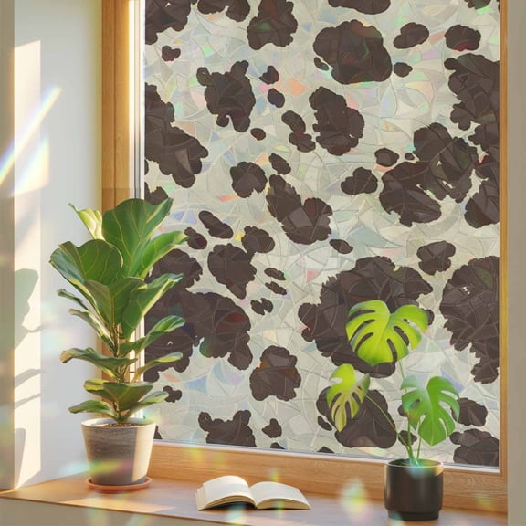 Brown Beige Window Privacy Film Rainbow Static Cling Stain Glass Window Film for Glass Door, Decorative Heat Control Sunroof Decal Sticker for Car Bathroom 23.6"x59" Modern Animal Texture Abstract