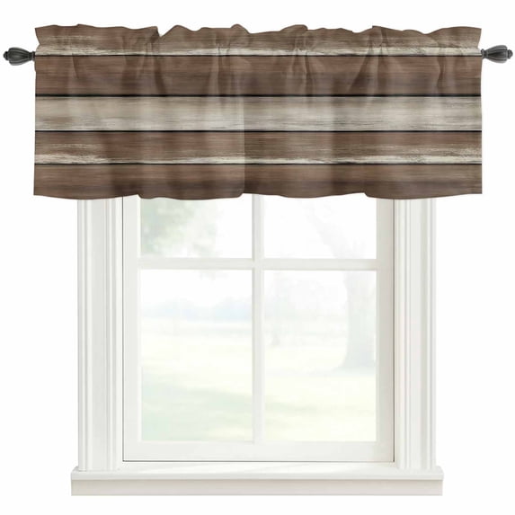 Brown Beige Wooden Farmhouse Short Window Curtain Valances, Vintage Farmhouse Retro Art Rod Pocket Kitchen Valances for Living Room Bedroom Bathroom Cafe 42" x 12"
