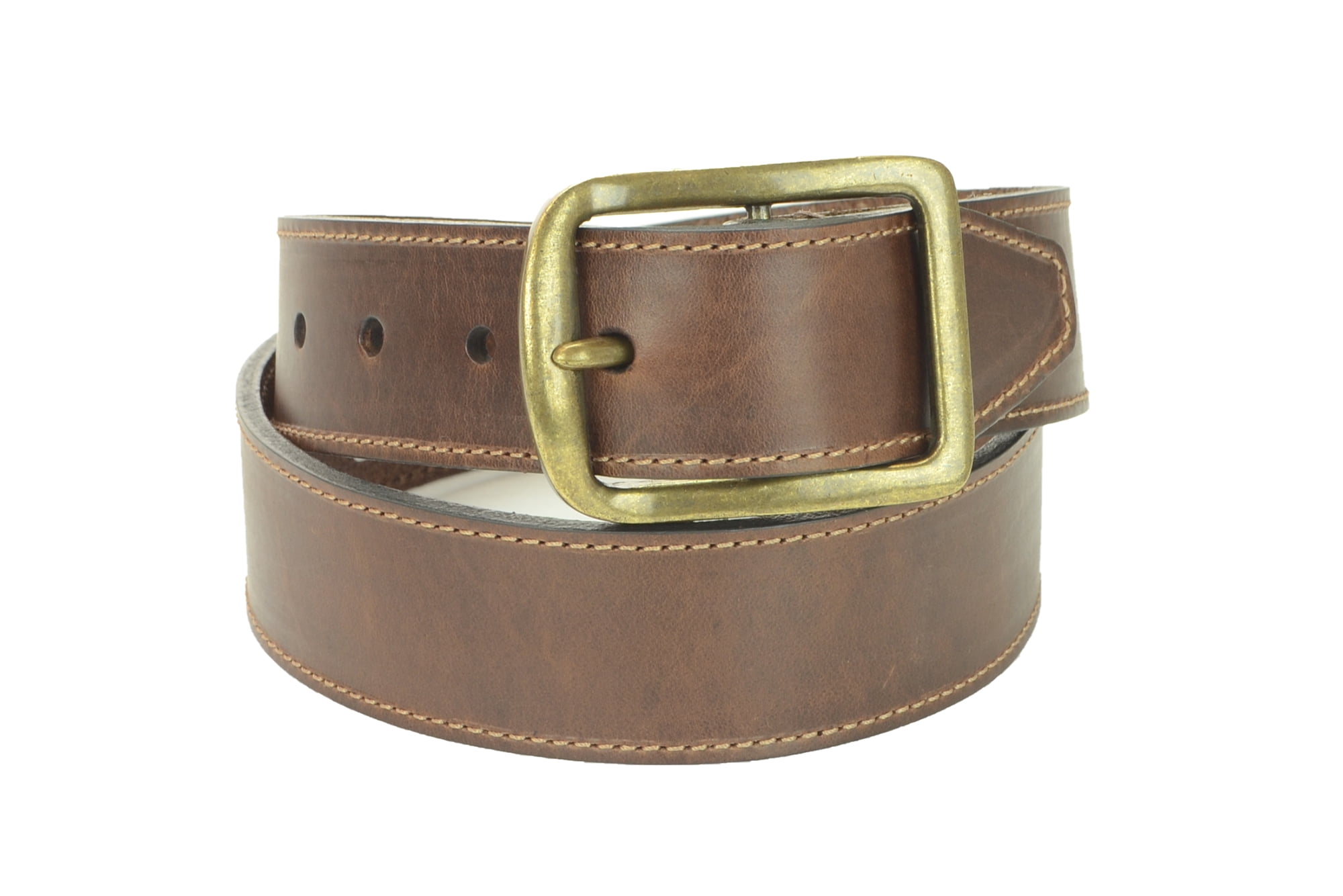 Brown Belt with Contrast Stitching and Center Bar Buckle