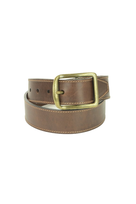 Brown Belt with Contrast Stitching and Center Bar Buckle