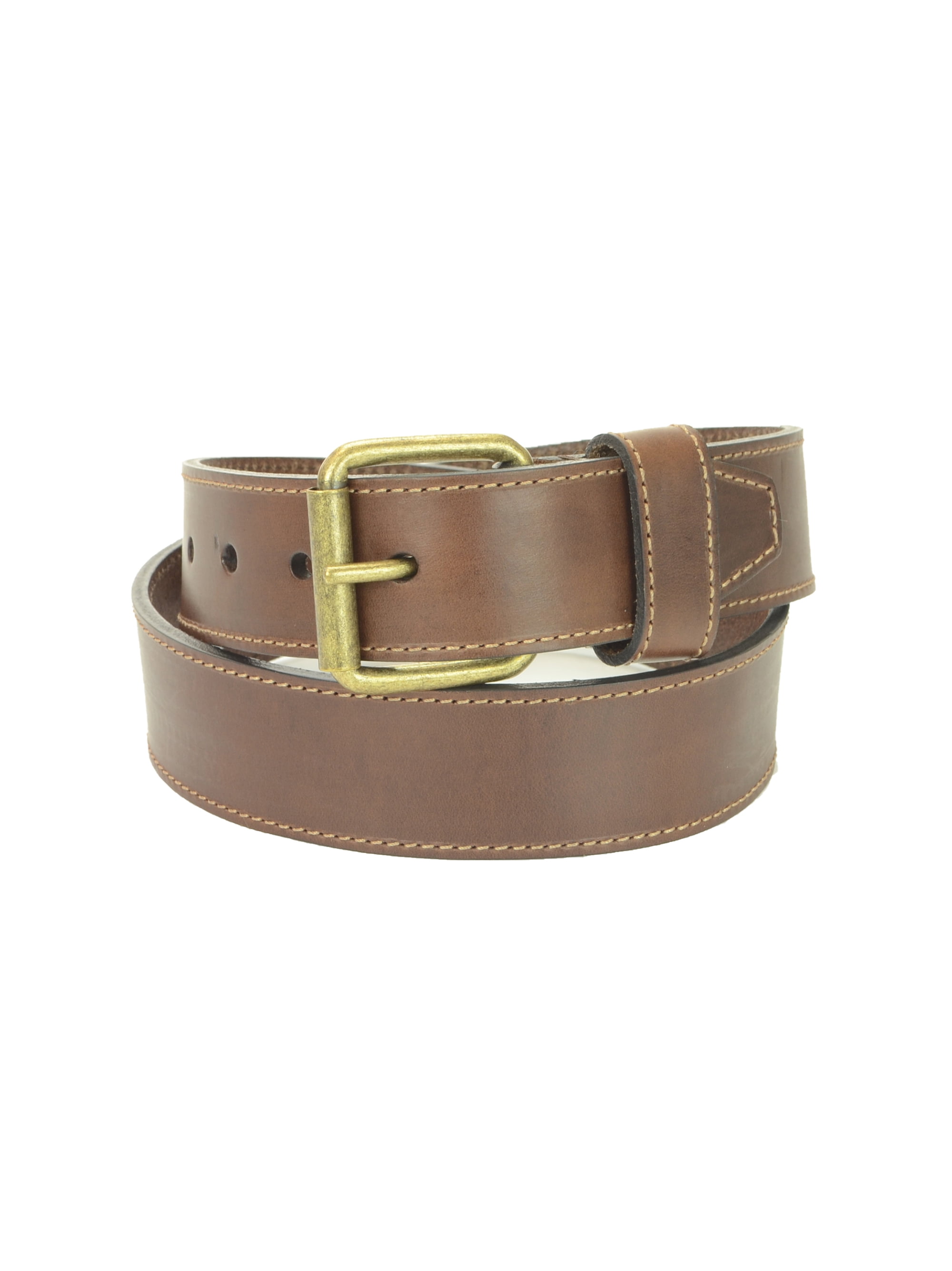 Brown Belt with Contrast Stitching and Center Bar Buckle