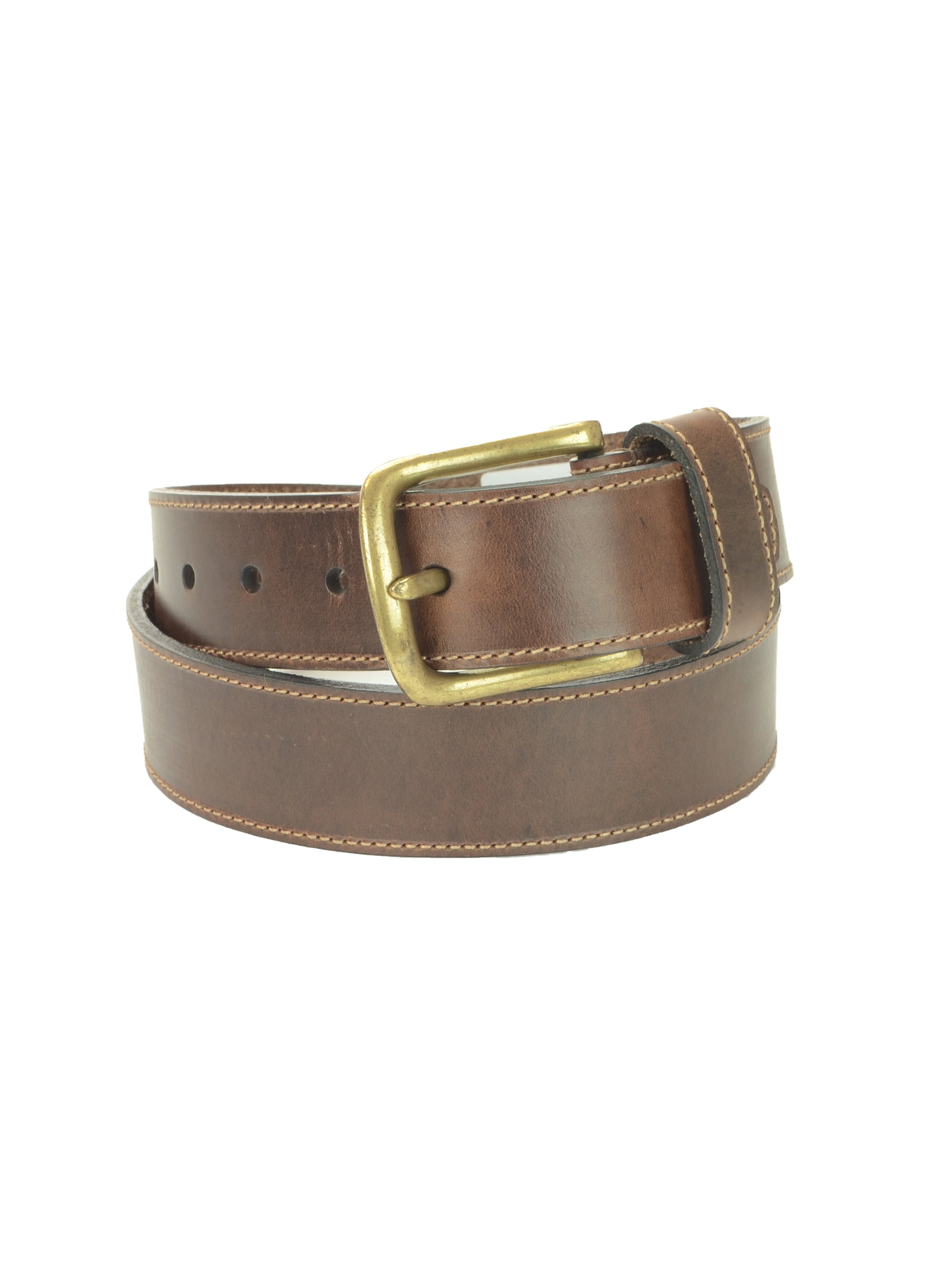 Brown Belt with Contrast Stitching and Curved Bar Buckle