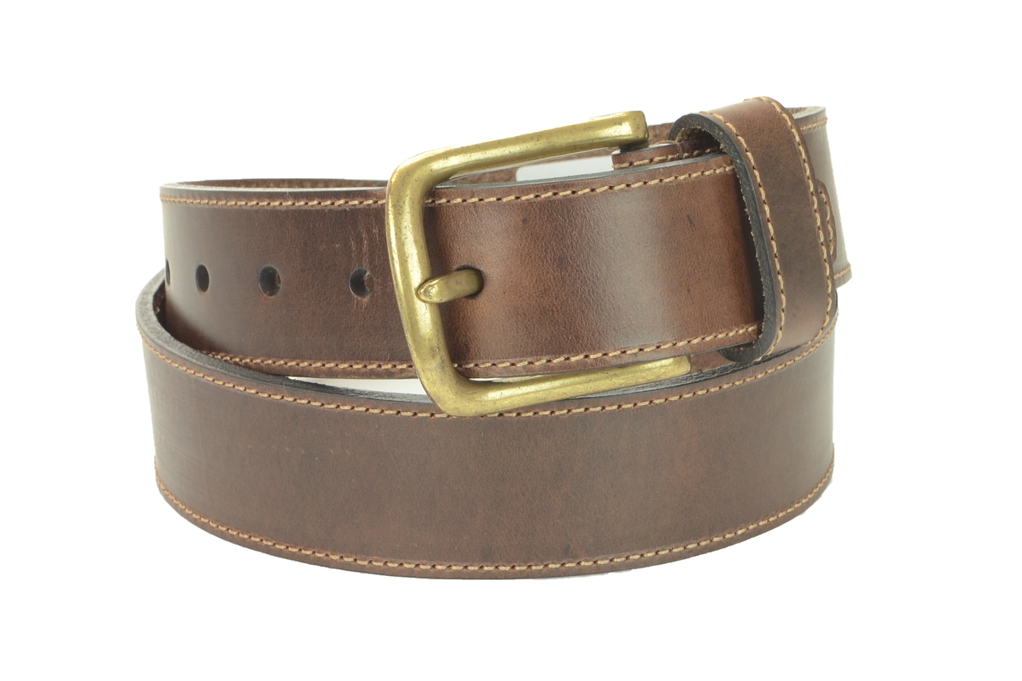 Brown Belt with Contrast Stitching and Curved Bar Buckle