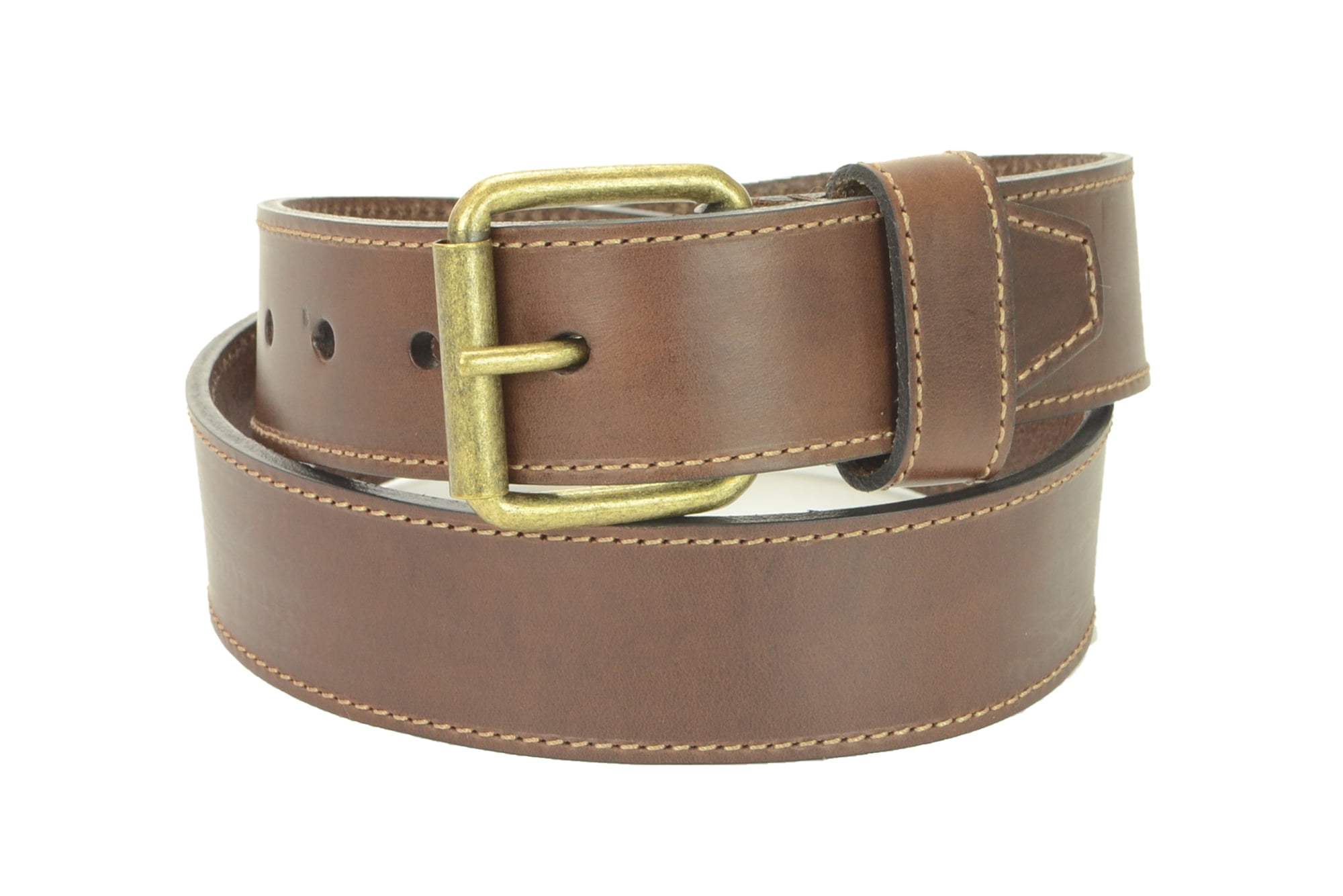 Brown Belt with Contrast Stitching and Roller Buckle