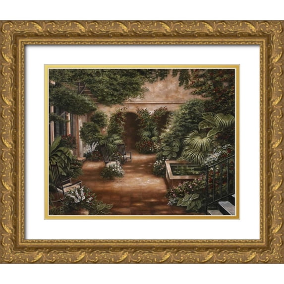 Brown, Betsy 24x20 Gold Ornate Wood Framed with Double Matting Museum Art Print Titled - Courtyard in New Orleans II