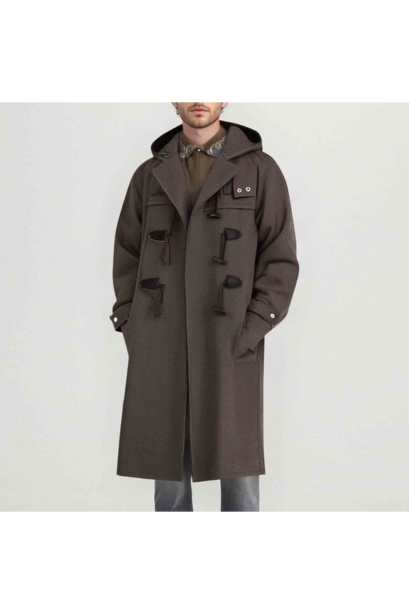 Brown Big and Tall Jacket Hooded Outerwear Wool Trench Coat Long Sleeve Fall Winter 2025 Mens Fashion