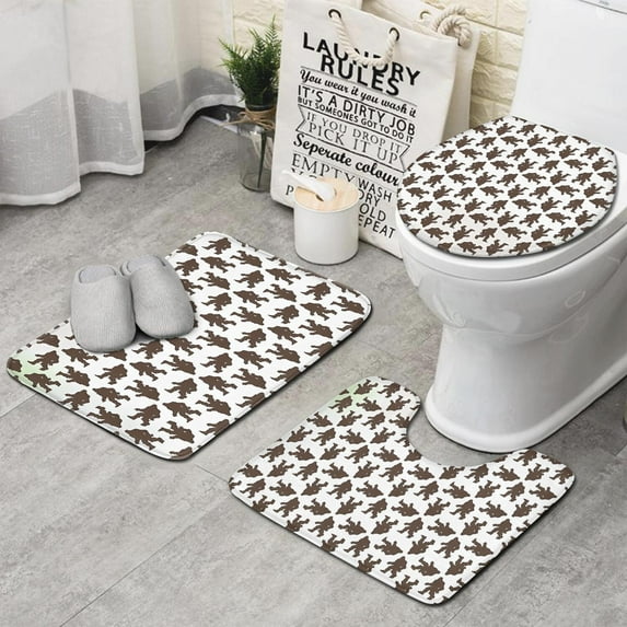 Brown Bigfoot Pattern Bathroom Rugs Sets 3 Piece,Toilet Cover Set,Absorbent Non Slip Bathroom Mats Sets with U-Shaped Contour Rug Toilet Rug Set