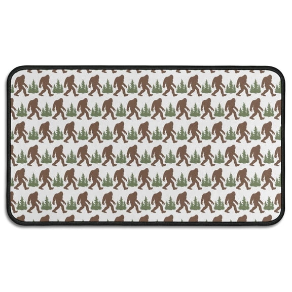 Brown Bigfoot and Pine Tree Pattern Door Rugs,Washable Non Slip Door Mats Indoor,Decorative Door Mats,Entry Mat Indoor for Entrance,Bedroom,Kitchen,Bathroom,30"x17"