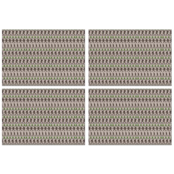 Brown Bigfoot and Pine Tree Pattern Summer Placemats Table Placemats Set Of 4-Linen Kitchen Washable Placemats Table Mats 11.8"x17.7" Non-Slip Heat Resistant
