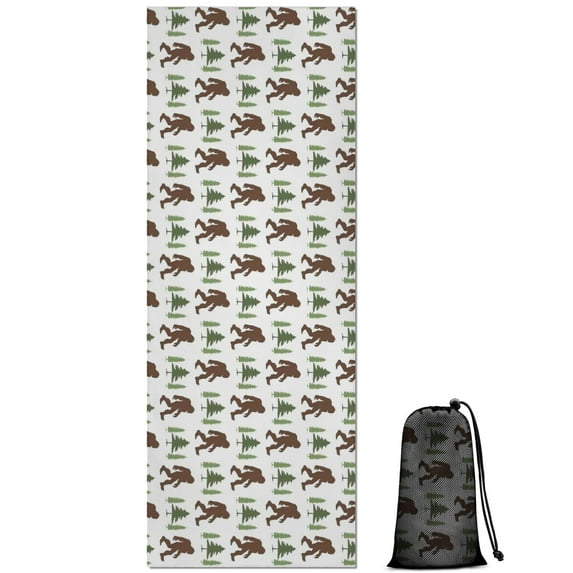 Brown Bigfoot and Tree Pattern Hot Yoga Mat Towel Non Slip for Hot Yoga - Quick-Drying Yoga Mat Cover with 4 Corner Pockets with Travel Bag - Hot Yoga Towel Non Slip 70"x26"