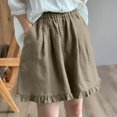 thumbnail image 1 of Brown Biker Shorts Women's Summer Cotton Linen Shorts Loose Fit Elastic Waist Knee Length Cosy Shorts Casual Beach Shorts with Pockets, 1 of 4