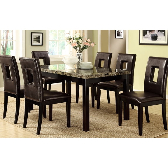 Brown Birch Veneer - Faux Marble Top - Dining Room Use - Seats Six Comfortably