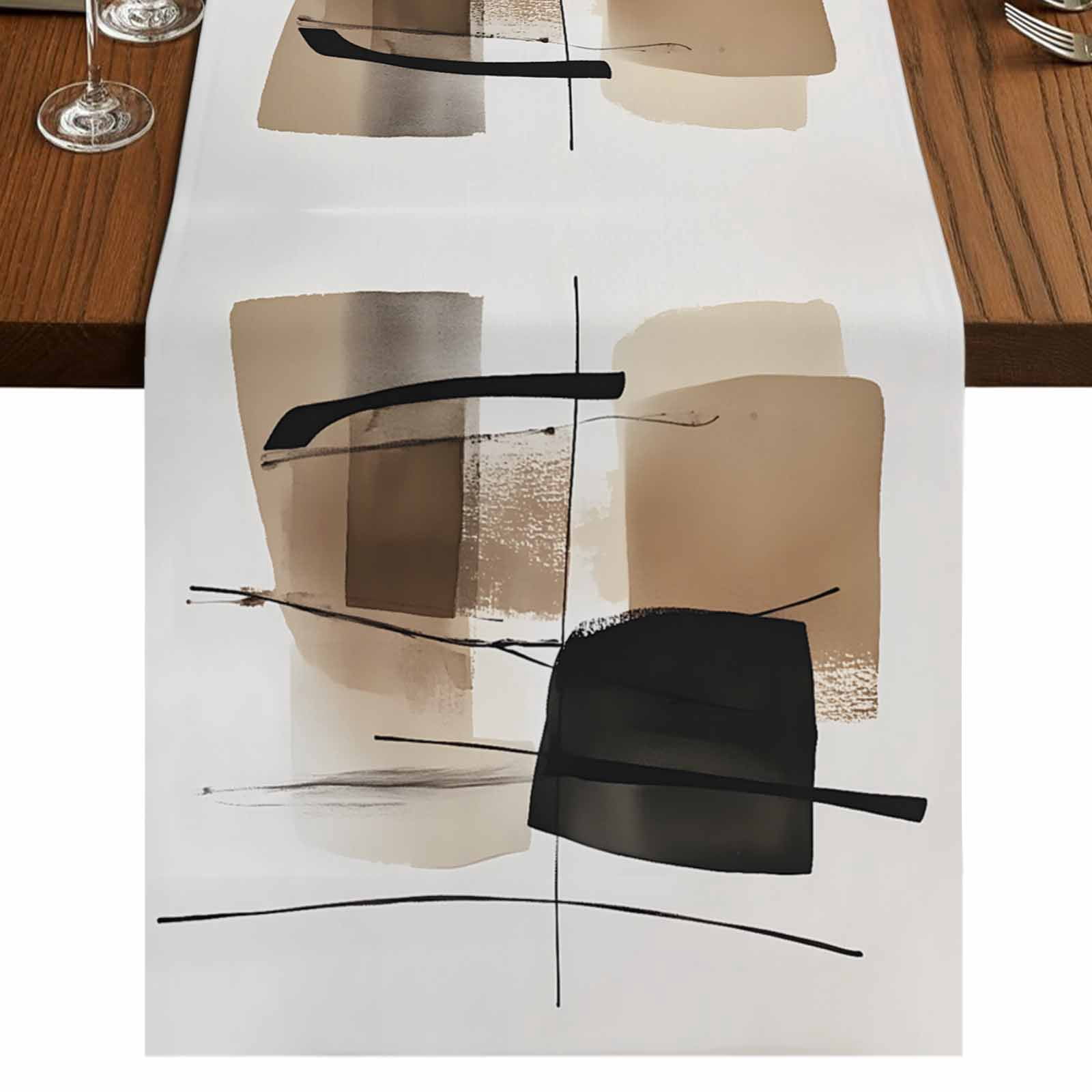 Brown Black Abstract Art 60 Inch Table Runner, Luxury Geometric Modern ...