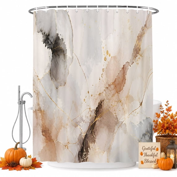 Brown Black Abstract Shower Curtain, Waterproof Shower Curtains for Bathroom, Contemporary Marble Ink Painting Washable Fabric Bathtub Curtain Set Bath Decor with 12 Hooks 48"x72"