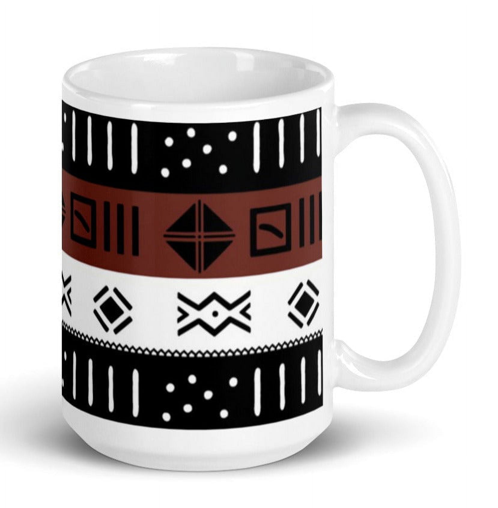 Brown Black African Pattern Ceramic Coffee Mug Tribal Boho Style Tea Cup 15  oz Reflektion Design