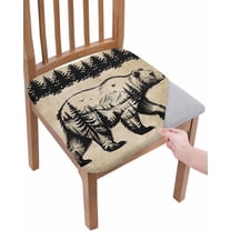 Brown Black Bear Chair Seat Covers for Dining Room Stretch Chair Seat Covers Set of 2, Farmhouse Cabin Forest Vintage Chair Seat Protector Cushion Slipcovers for Kitchen Restaurant Office