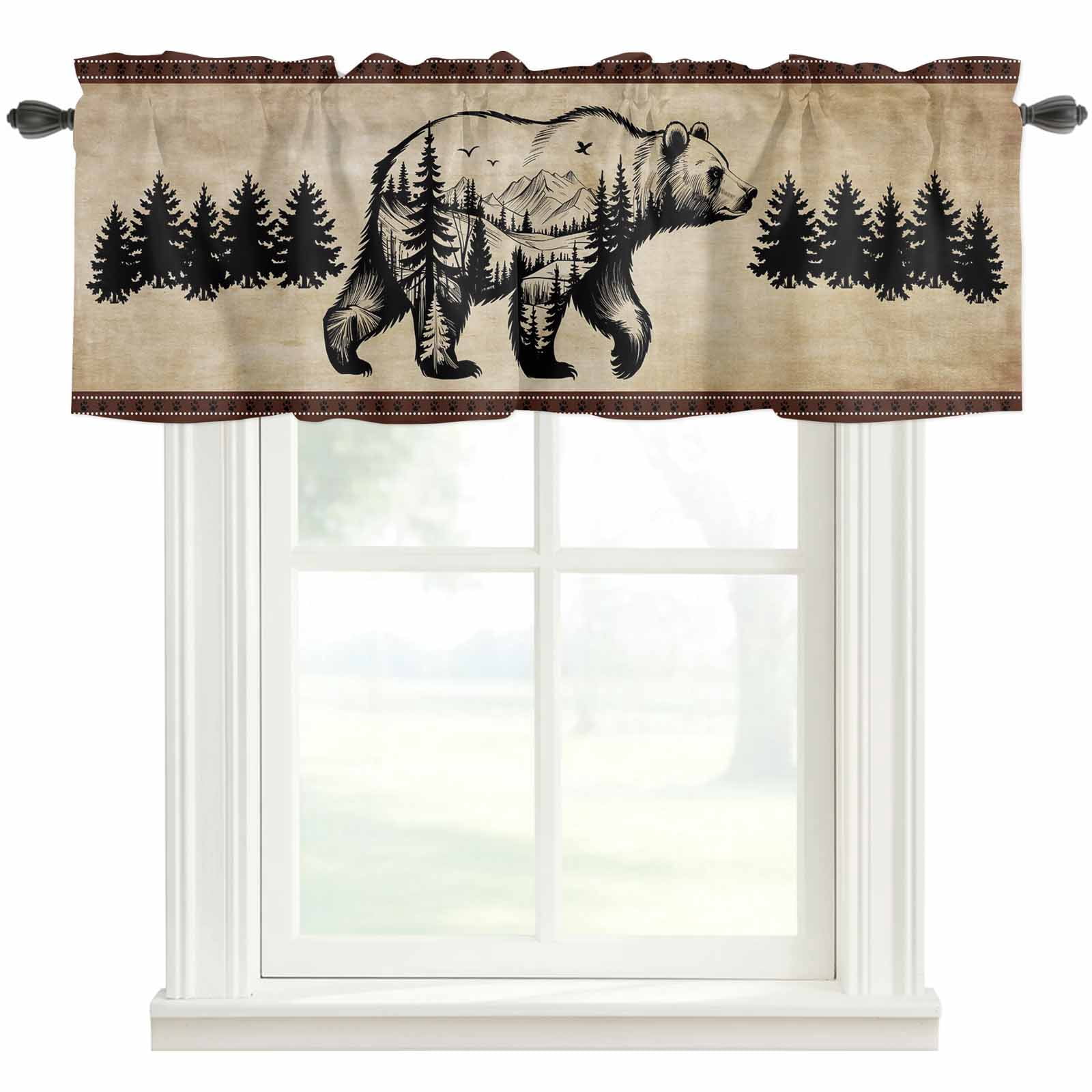 Brown Black Bear Farmhouse Short Window Curtain Valances, Farmhouse ...