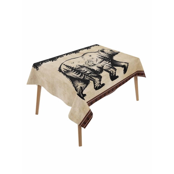 Brown Black Bear Rectangle Tablecloth, Farmhouse Cabin Forest Vintage Waterproof & StainResistant Tablecloth, Washable Oil-proof Table Cover for Dining/Party/Wedding/Camping/Buffet 52x70 In