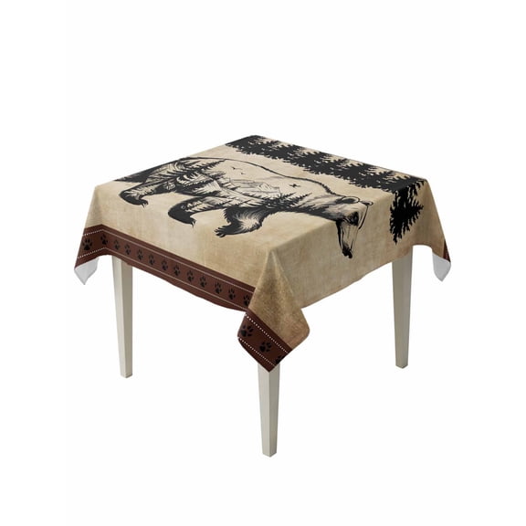 Brown Black Bear Table Cloth, Farmhouse Cabin Forest Vintage Waterproof Tablecloth for Square Tables, Reusable Washable Fabric Table Cover for Restaurant Kitchen Dining Tables 60"x60"