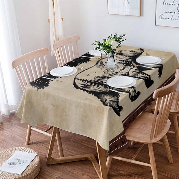 Brown Black Bear Tablecloth Rectangle Table Cloth 52x70 , Waterproof Tablecloth Outdoor Table Cloth, Farmhouse Cabin Forest Vintage Washable Table Cover for Kitchen Dining Party