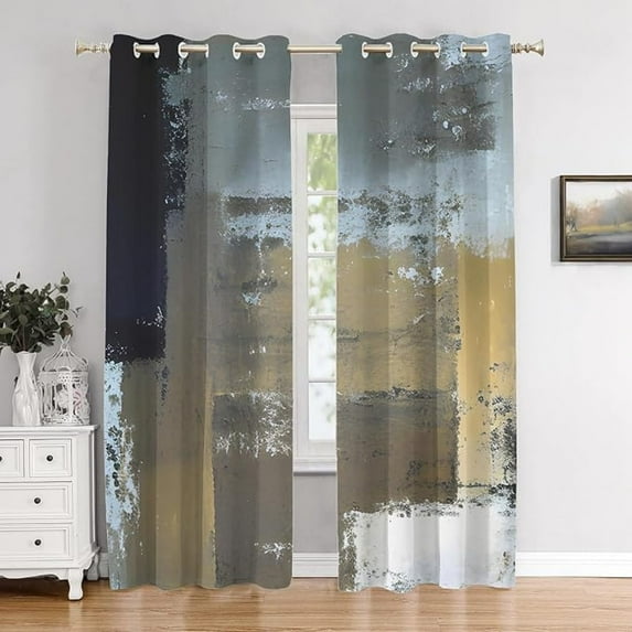 Brown And Black Bedroom Curtains, Blue Cafe Curtains Dusty Blue Window Curtain Navy Blue Blackout Polyester Grommet Window Treatment Drapes For Living Room 26"W x 63"L (Pack of 2)
