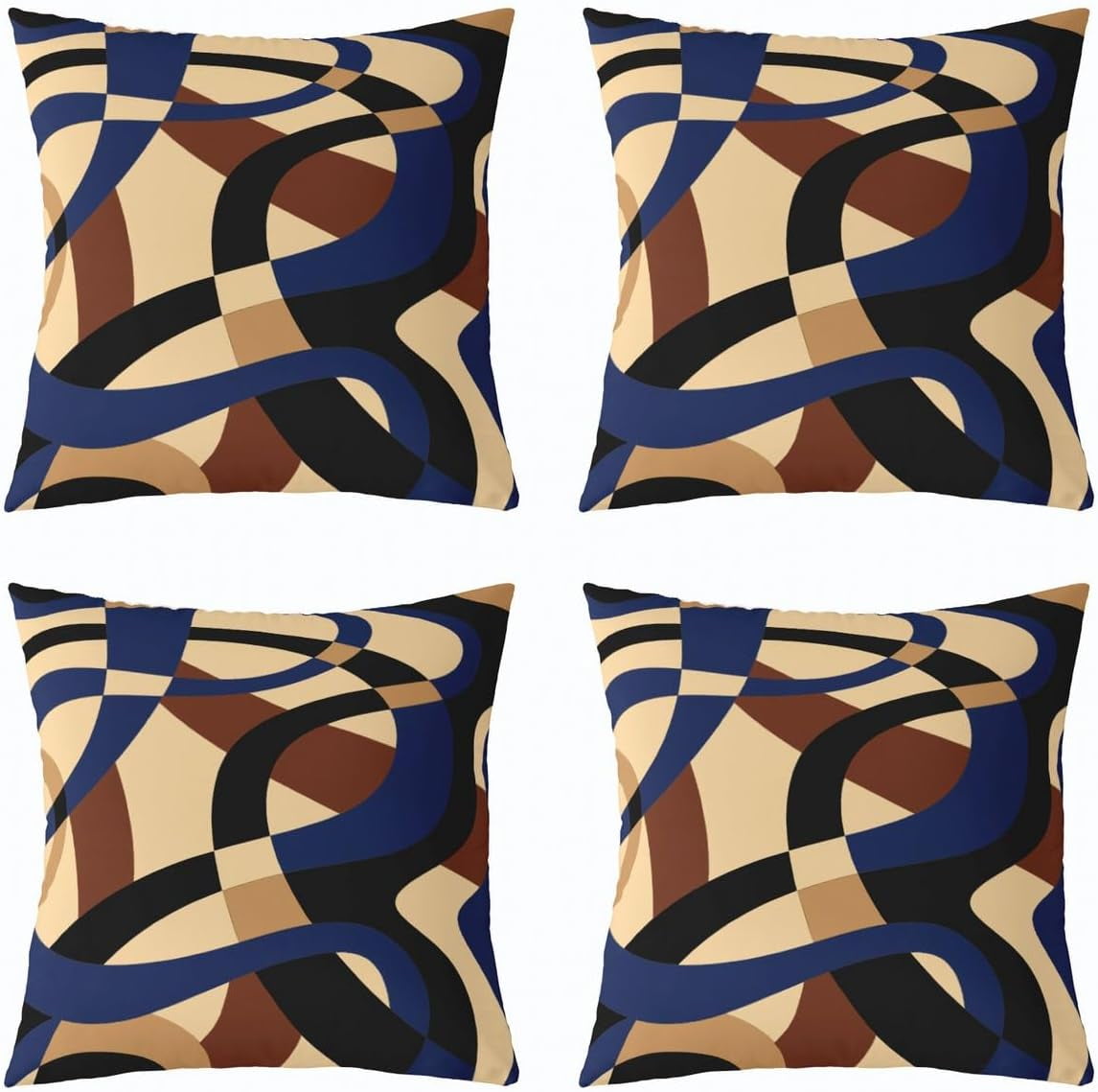 Brown Black Blue Square Cushion Covers Set of 4 Set 20 x 20-Inch Stripes Reversible Throw Pillow Covers for Kids Boys Girls Decor Geometric Pillow Covers Home Decor Modern Striped Art Abstract