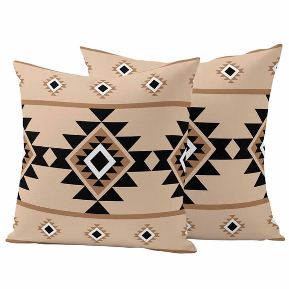 Brown Black Boho Outdoor Waterproof Pillow Covers, Country Aztec Southwest Geometric Decorative Square Throw Pillowcase Sofa Cushion Sham for Patio/Couch/Chair, 16"x16" 2 Pack