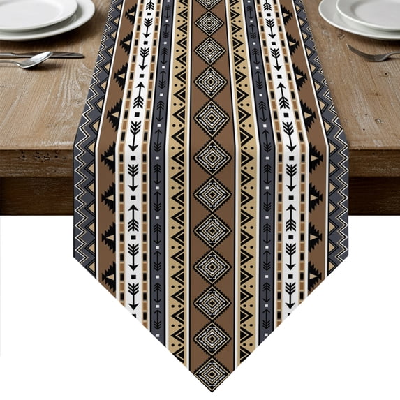 Brown Black Boho Table Runner Linen Burlap Table Runner 70 Inches Long ...
