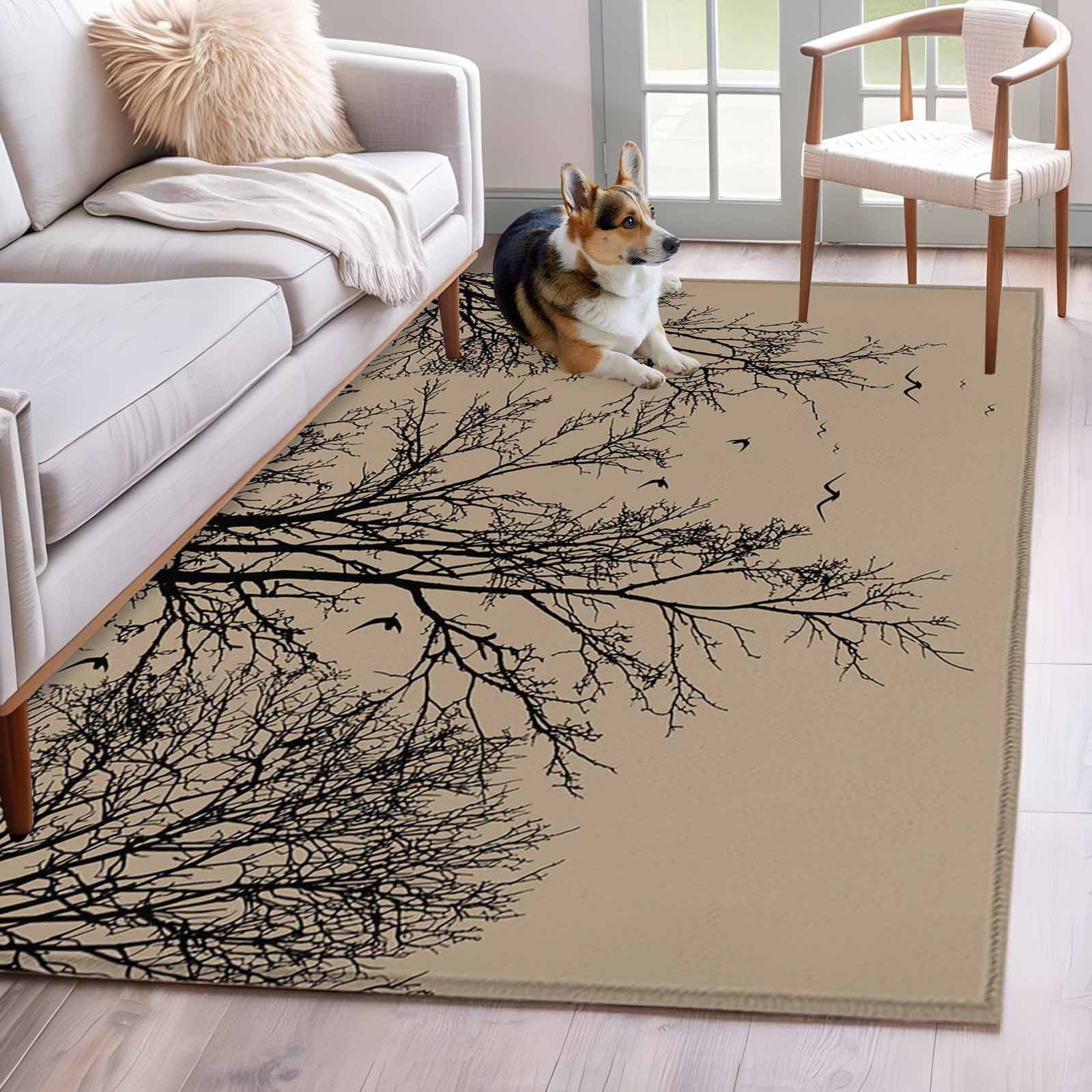 Tree Branch Rugs Brown Black Branches Area Rugs 4'x6', Washable Small Throw Rugs for ...