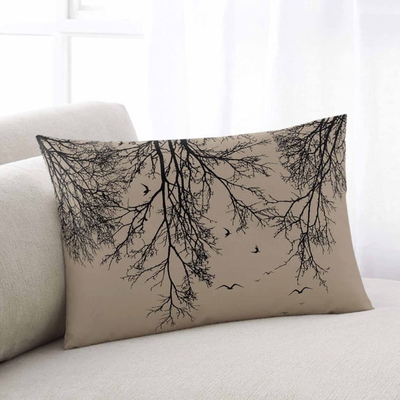 Brown Black Branches Throw Pillow Covers, Botanical Dead Tree Birds Soft Breathable Pillow Cases with Invisible Zipper for Sleeping, Queen Size Pillowcases for Couch Bed Sofa Chair 20x30 Inches
