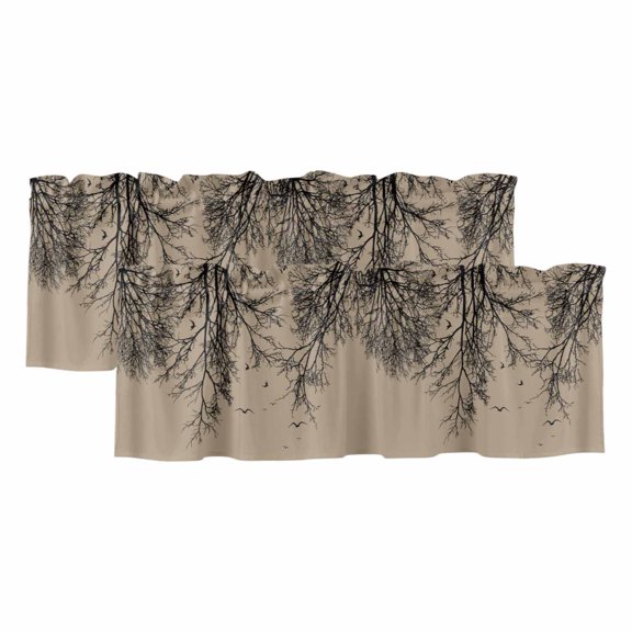 Brown Black Branches Valances for Windows, Botanical Dead Tree Birds Light Filtering Kitchen Curtains, Rod Pocket Window Valance Curtains for Living Room Bedroom, 60" W x 18" L, 2 Panels