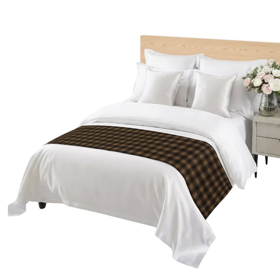 Brown Black Buffalo Plaid Bed Runner for Twin Size Bed, Country Rustic Classic Farmhouse Checkered Soft Bedding Scarf Bedding Protector Slipcover Sofa Throw for Bedroom Hotel Guesthouse