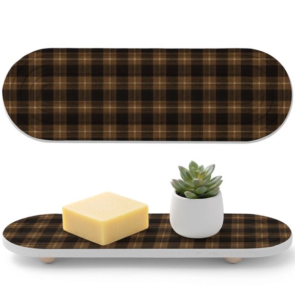 Brown Black Buffalo Plaid Diatomaceous Earth Coasters, Country Rustic Classic Farmhouse Checkered Water Absorbent Diatomite Coaster, Bathroom Tray Stone Dish Drying Mat Kitchen Sink Tray 12x4in