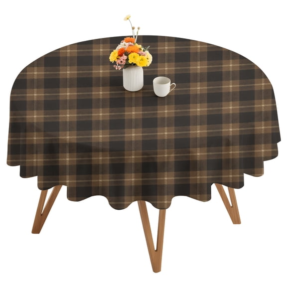 Brown Black Buffalo Plaid Round Tablecloth 54 inches Country Rustic Classic Farmhouse Checkered Waterproof Oil-Proof Table Cloth Round Table Cover for Holiday Party Picnic Dinner Decor Indoor Outdoor