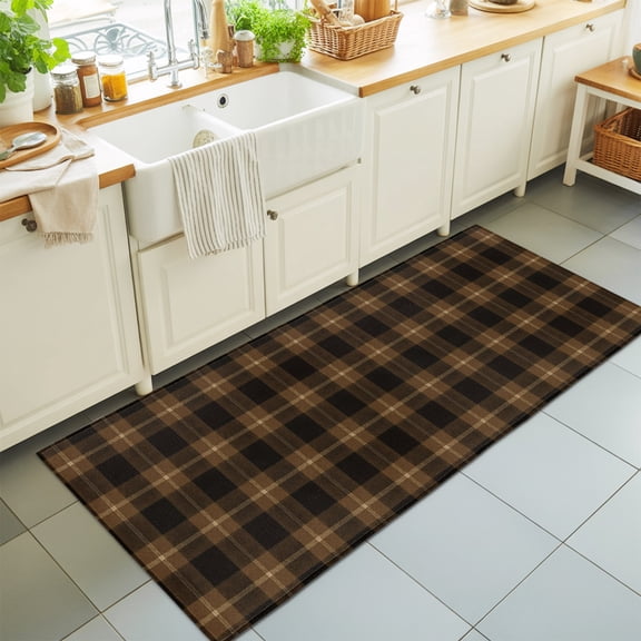 Brown Black Buffalo Plaid Washable Runner Rugs 2'x6', Country Rustic Classic Farmhouse Checkered Washable Runner Rug Non-Slip Sturdy Edge Binding Carpet for Bedside Hallway Runner Kitchen Galley
