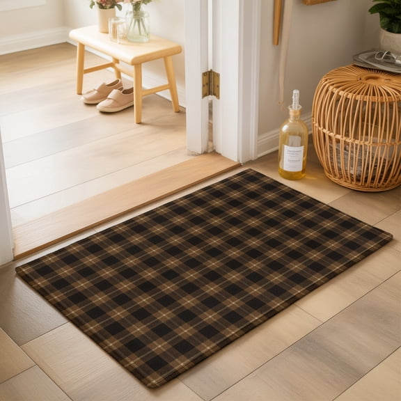 Brown Black Buffalo Plaid Washable Small Entryway Area Rugs 2'x3', Country Rustic Classic Farmhouse Checkered Washable Throw Rug Non-Slip Sturdy Edge Binding Carpet for Front Door Floor Room Entry