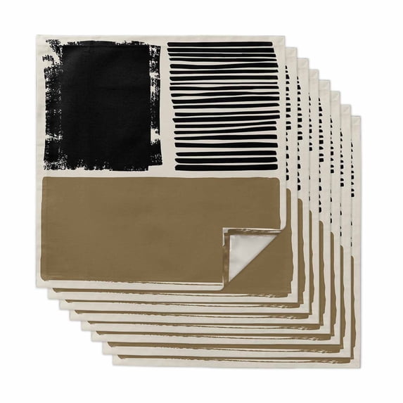 Brown Black Cloth Napkins, Farmhouse Striped Modern Abstract Art Washable and Reusable Dinner Napkins Set of 8, Table Napkin for Kitchen Party Birthday Wedding Hotel Housewarming 20"x20"