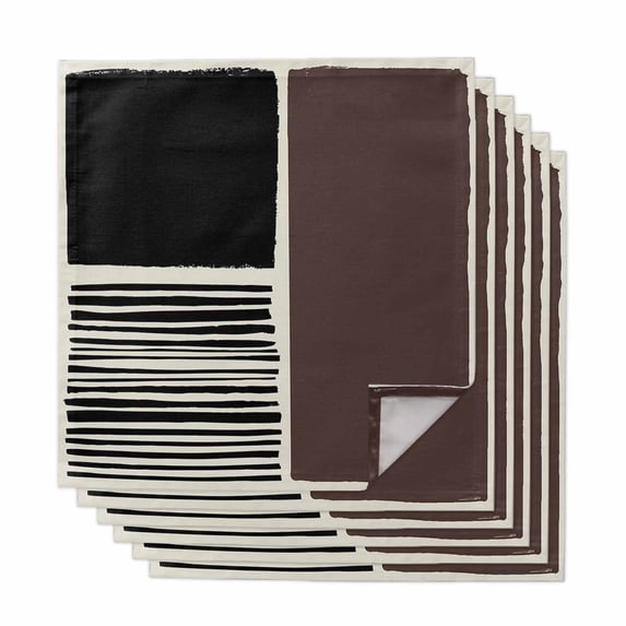 Brown Black Cloth Napkins, Modern Abstract Art Farmhouse Striped Washable and Reusable Dinner Napkins Set of 6, Table Napkin for Kitchen Party Birthday Wedding Hotel Housewarming 20"x20"