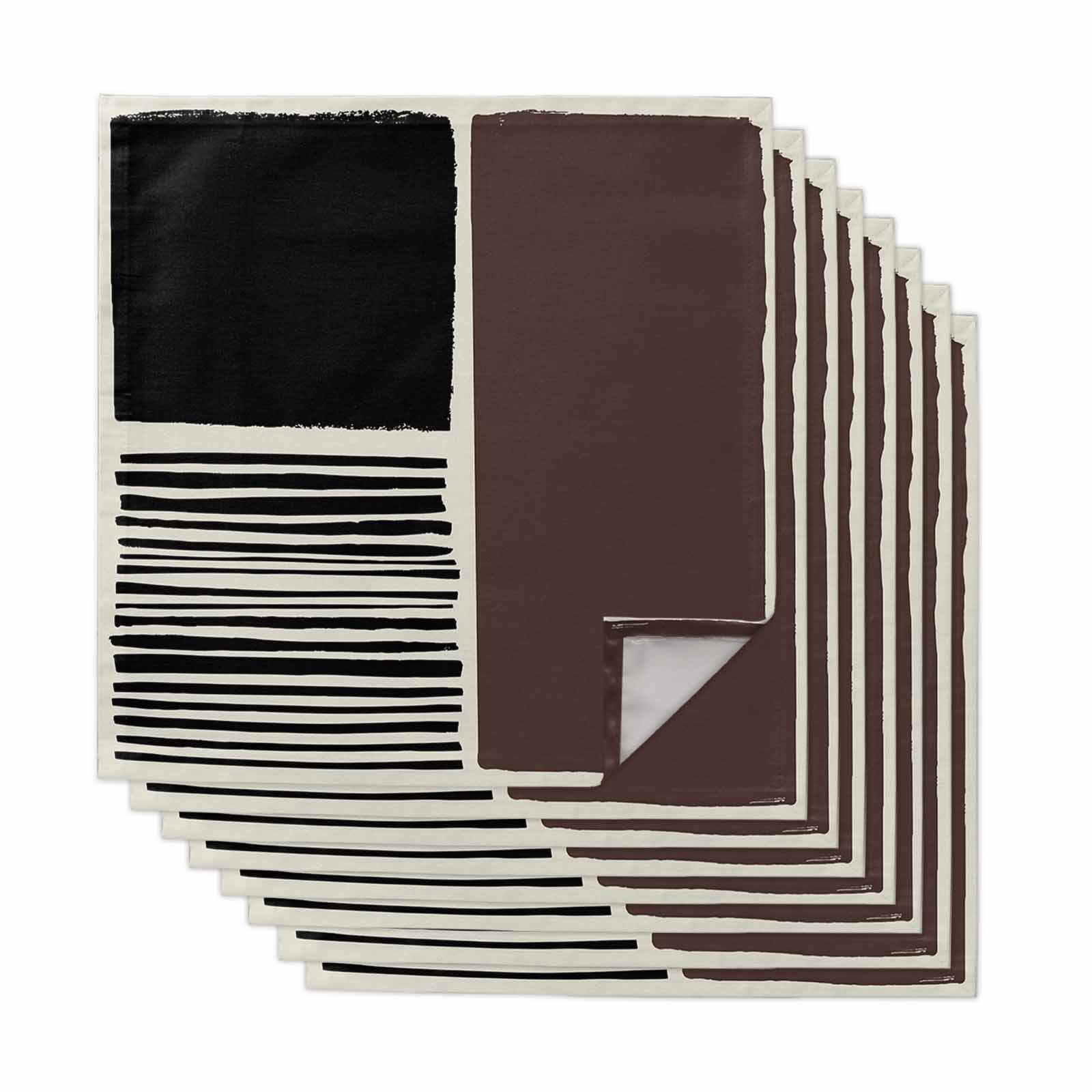 Brown Black Cloth Napkins, Modern Abstract Art Farmhouse Striped ...