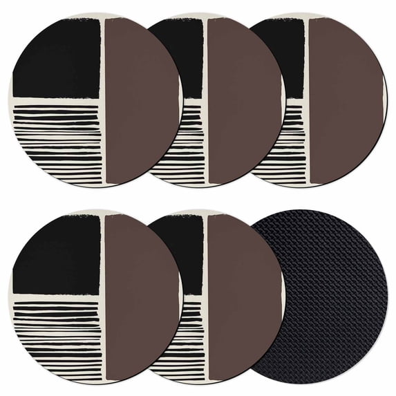 Brown Black Coasters Set of 6, Absorbent Coasters for Drinks, Modern Abstract Art Farmhouse Striped Coaster for Desk Coffee Table Protection, Home Decor House Warming Gifts 4"