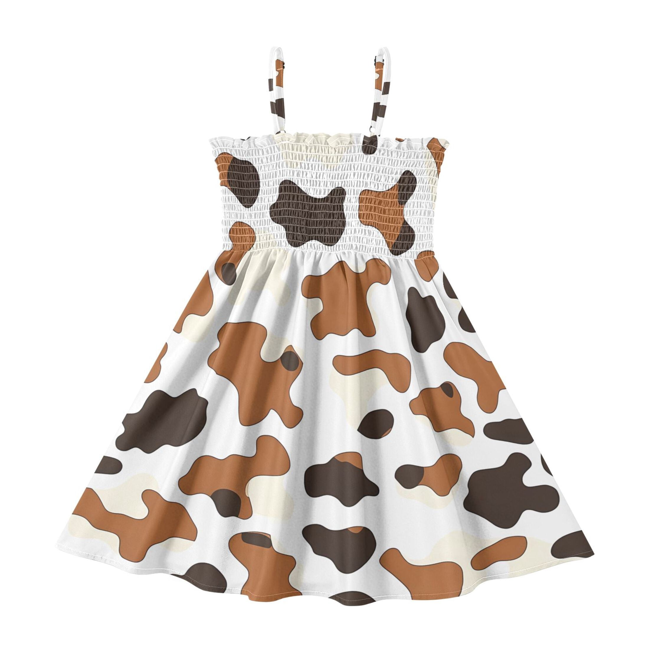 Brown Black Cow Pattern Girls' Casual Dresses 2Y-8Y Sleeveless Ruffle ...