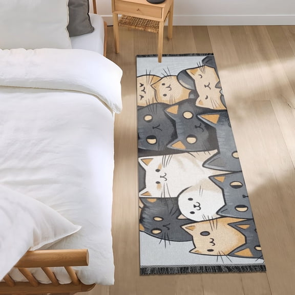 Brown Black Cute Cat Bedroom Runner Rug 2'x 6' Non Slip Carpet Indoor Home Area Rug Living Room