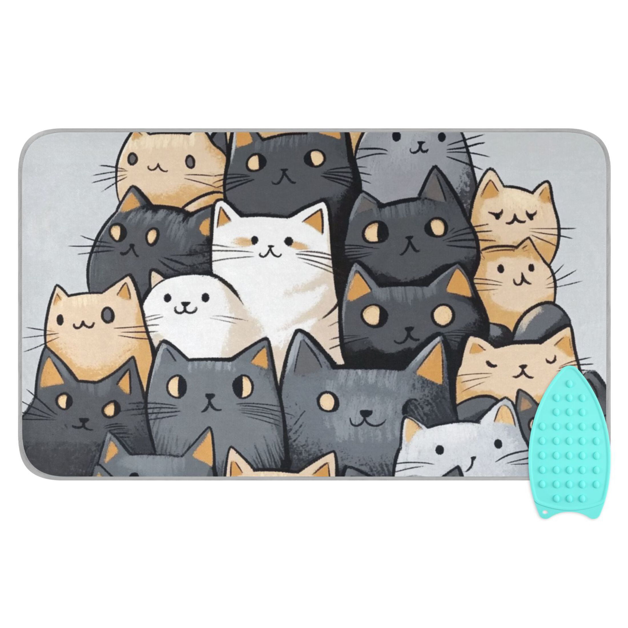 Brown Black Cute Cat Ironing Mat Blanket for Table Top Travel Portable Ironing Board Pad 47.2x27.6 Inch