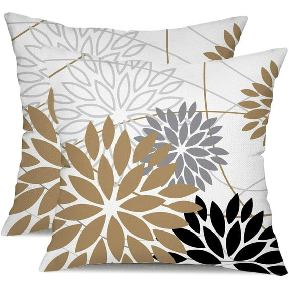 Brown and Black Floral Pillow Covers 18x18 Set of 2 Outdoor Waterproof Decorative Throw Pillows Summer Pillow Covers Polyester Cushion Case Decor for Couch Patio Funiture Garden Porch 01Y18
