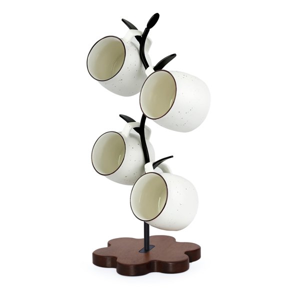 Brown Black / Flower Mug Tree Storage Rack 4 Hook Countertop Kitchen Organization